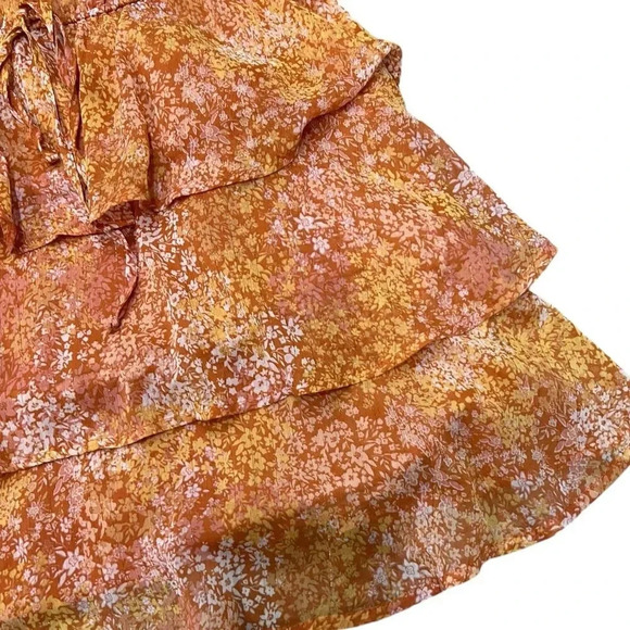 Trixxi Orange Floral Chiffon Tiered Mini Cami Dress M - Picture 2 of 4